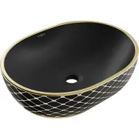 Mexen Viki opzetwastafel 48 x 35 cm, matzwart/goud rasterpatroon - 21054879