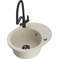 Mexen Kevin granieten gootsteen 1-kompartment met keukenmengkraan Duo, beige - 6517-69-671701-70-B