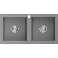 Mexen Mario granieten gootsteen 2-kamer 820 x 436 , grijs, sifon chroom - 6504822000-71
