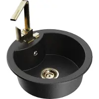 Mexen Diego granieten gootsteen 1-komor met keukenkraan Rita, zwart/zilveren metallic - 6512-73-670300-50