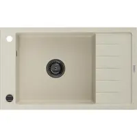 Mexen Elias granieten gootsteen 1-komor met druiprek 795 x 480 , beige, zwarte sifon - 6511791005-69-B