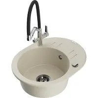 Mexen Kevin granieten spoelbak 1-komorige met keukenkraan Duo, beige - 6517-69-671701-07-B