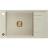 Mexen Elias granieten gootsteen 1-komors met afdruiprek 795 x 480 , beige, gouden sifon - 6511791005-69-G
