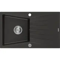 Mexen Cesar granieten spoelbak 1-komorig met afdruiprek 775 x 470 , zwart/goud metallic, chroom sifon - 6514771010-75