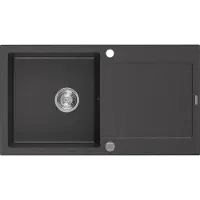Mexen Leo granieten gootsteen 1-komors met afdruiprek 900 x 500 , zwart gespikkeld, chroom sifon - 6501901010-76
