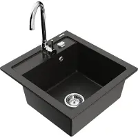 Mexen Vito granieten gootsteen met 1 bak en Telma keukenkraan, zwart/goud metallic - 6503-75-670200-00