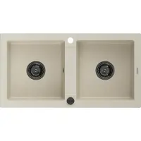 Mexen Mario granieten gootsteen 2-kamer 820 x 436 , beige, zwarte sifon - 6504822000-69-B
