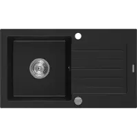 Mexen Pablo granieten spoelbak 1-kamer met afdruiprek 752 x 436 , zwart, sifon chroom - 6510751010-77