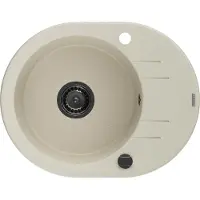 Mexen Kevin granieten gootsteen 1-baks met afdruiprek 586 x 458 , beige, zwarte sifon - 6517581005-69-B