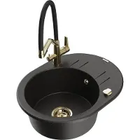 Mexen Kevin granieten spoelbak 1-kamer met keukenmengkraan Duo, zwart/goud metallic - 6517-75-671701-57-G