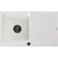 Mexen Cesar granieten spoelbak 1-komorige met afdruiprek 775 x 470 , wit, zwarte sifon - 6514771010-20-B