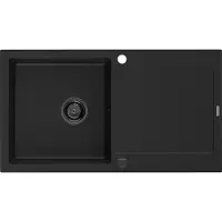 Mexen Leo granieten gootsteen 1-komers met afdruiprek 900 x 500 , zwart, zwarte sifon - 6501901010-77-B