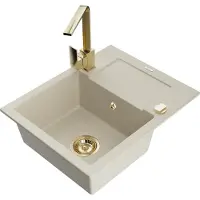Mexen Enzo granieten spoelbak met 1 kuip, afdruiprek en keukenmengkraan Rita, beige - 6506-69-670300-50