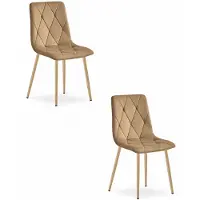 Leobert Set van 2 Eetkamerstoelen LIBRA Karamel – Houtlook Metalen Poten, Modern Velvet Bekleding, Ergonomisch Design, Max. 120 kg