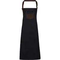 Premier Division Waxed Look Denim Bib Apron With Faux Leather | Maat: Één maat