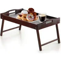 Kadax Bedtafel, ontbijtdienblad van grenenhout, 19 x 30 x 50 cm, serveerdienblad, inklapbaar beddienblad, eetdienblad voor ontbijt op bed, bijzettafel (donkerbruin)