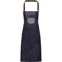 Premier Division Waxed Look Denim Bib Apron With Faux Leather | Maat: Één maat