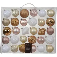 Décoris Kerstbal kunststof mix roze 30-delig roze Kunststof Kerstbal