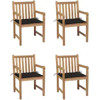 The Living Store Teak - Tuinstoelen - Tuinstoelen 4 st met zwarte kussens massief teakhout - Outdoor Furniture - Tuinset - Lounge Stoelen