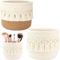 Markenlos Set van 2 pennenbakken, decoratieve boho-mandjes voor make-uptafel en bureau, 10 x 10 cm, pennenhouders en opbergers