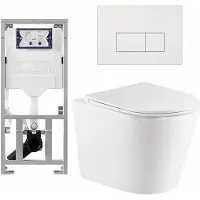 Geberit QeramiQ Dely Toiletset - 36.3x51.7cm - diepspoel - rimless - UP320 inbouwreservoir - met Burda frame - softclose toiletzitting - mat witte bedieningsplaat - rechtehoekige knoppen - wit mat
