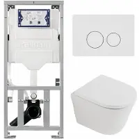 Geberit QeramiQ Dely Toiletset - 36.3x51.7cm - diepspoel - rimless - UP320 inbouwreservoir - softclose toilet zitting 35 mm - glans witte bedieningsplaat - ronde knoppen - mat wit