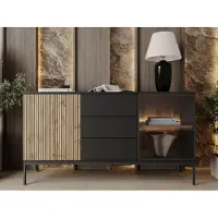GRAINGOLD – Dressoir Deo – Mat zwart - Met Deuren en Lades - Moderne Opbergruimte - 154 cm