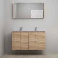 Bewonen Luuk Badmeubel Met 4 Deuren - 120x46cm - Acryl Wastafel Wit - 2 Kraangaten - Eiken - Spiegelkast - Bouwpakket - Badkamermeubels, Badmeubel