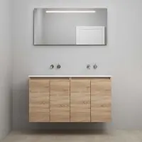 Bewonen Luuk Badmeubel Met 4 Deuren - 120x46cm - Acryl Wastafel Wit - 0 Kraangaten - Eiken - LED Spiegel - Bouwpakket - Badkamermeubels, Badmeubel