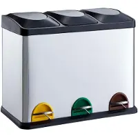 Aura Prullenbak 3 Vakken - Afvalbak - Pedaalemmer - 45 Liter - Zilver - 61cm x 34cm x 49cm