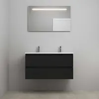 On Line On-Line Badkamermeubelset - 100 cm - Voorgemonteerd - Acryl Wastafel - 2 Kraangaten - Spiegel met LED-Verlichting - Mat Zwart