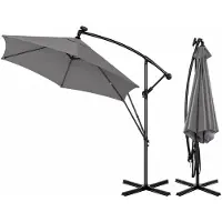 Woltu Zweefparasol met Solar LED Verlichting – Parasol - Draaibare Tuinparasol – UPF 50+ UV Bescherming – Voor Balkon, Tuin & Patio – Grijs