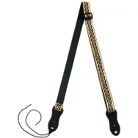 Flight S47 Black Gold Ukulele Strap Vegan Nubuck met Gevlochten Patroon en Headstock Tie