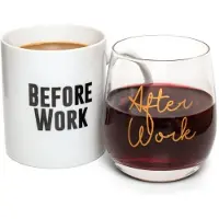 Thumbs Up Before Work, After Work Mug & Wine Mug & Glass Set