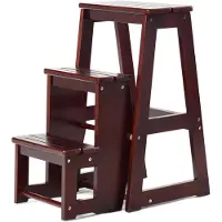 Costway Trapstoel met 3 treden, inklapbare ladderstoel, 66 cm hoog, draagvermogen tot 150 kg, massief houten opstapje, bruin