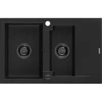 Mexen Gaspar granieten spoelbak 1,5-komor met afdruiprek 737 x 475 , zwart, zwarte sifon - 6507731505-77-B