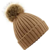 Beechfield Grote imitatie bontmuts Pom Pom (Koekje)