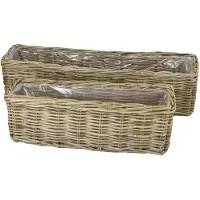 Design gevlochten riet plantenmand handgemaakt Vensterbankmand rechthoek in Grey Rotan 60x20x20 cm