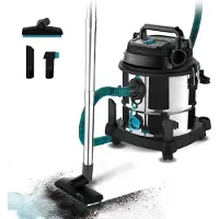 Cecotec Conga Rockstar Wet & Dry Steel Max, 1400 W, Cilindervormig, geschikt voor zowel droog- als natgebruik, stofzuiger met stofzak, 20 liter inhoud, HEPA-filter