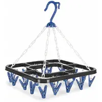 HEM Washanger Blauw met 18 Knijpers – Opvouwbaar Droogrek – Ondergoedhanger – Sokhanger – Camping Wasrek – 24x31 cm – Inclusief Microvezeldoekje