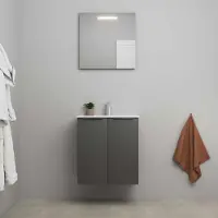On Line On-Line Badkamermeubelset - 60 cm - Voorgemonteerd - 2 Deuren met Greep - Porseleinen Wastafel - 1 Kraangat - Spiegel met LED-Verlichting - Mat Antraciet