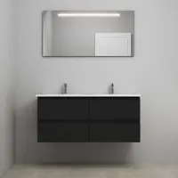 On Line On-Line Badkamermeubelset - 120 cm - Voorgemonteerd - Acryl Wastafel - 2 Kraangaten - Spiegel met LED-Verlichting - Mat Zwart