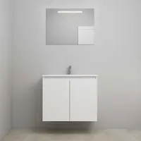 On Line On-Line Badkamermeubelset - 80 cm - Voorgemonteerd - Greeploos 2 Deuren - Acryl Wastafel - 1 Kraangat - Spiegel met LED-Verlichting - Hoogglans Wit