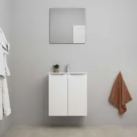 On Line On-Line Badkamermeubelset - 60 cm - Bouwpakket - 2 Deuren met Greep - Porseleinen Wastafel - 1 Kraangat - Spiegel - Mat Wit
