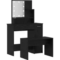 vidaXL LED make-up tafel set, 2 stuks, zwart, eikenlook, houtvezel