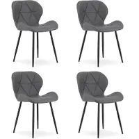 Leobert Set van 4 eetkamerstoelen MANGO - Grijs kunstleer - Zwarte metalen poten - Modern design