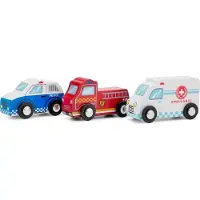 Woet Houten Voertuigenset - 3 Speelgoed Auto's - Politie, Brandweer en Ambulance - Speelgoedvoertuigen Hulpdienst - Vanaf 18 Maanden