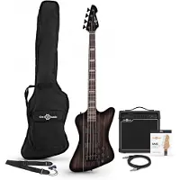 Gear4Music Harlem Z Bass Guitar + 15W Amp Pack Trans Black