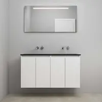 On Line On-Line Badkamermeubelset - 120 cm - Voorgemonteerd - Greeploze Ladestructuur - Acryl Wastafel - zonder Kraangat - Spiegel met LED-Verlichting - Hoogglans Wit