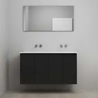 On Line On-Line Badkamermeubelset - 120 cm - Voorgemonteerd - Greeploos 4 Deuren - Acryl Wastafel - zonder Kraangat - Spiegel - Mat Zwart